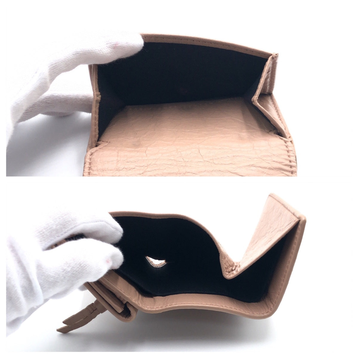 10187
BALENCIAGA バレンシアガ クラシック ミニ ウォレット ピンクベージュ シルバー金具 レザー 477455-6345-Y-203437 折財布 コンパクトウォレット  レディース