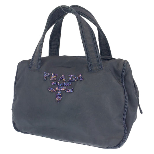 H-00280
PRADA プラダ テスート ビーズ ブラック 黒 ナイロン ミニハンドバッグ ポーチ  レディース