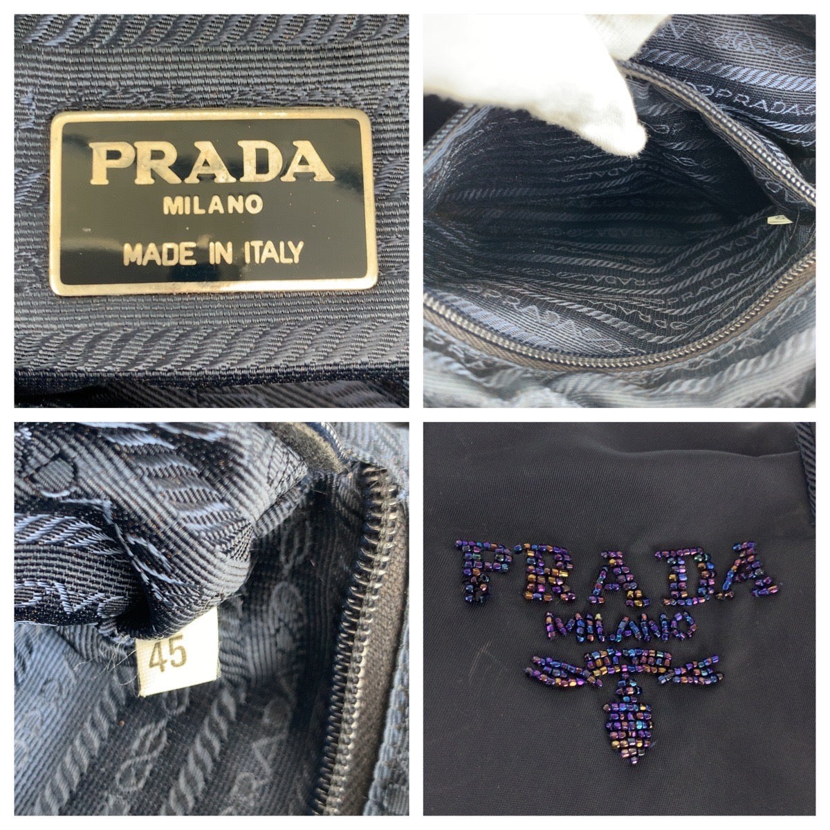 H-00280
PRADA プラダ テスート ビーズ ブラック 黒 ナイロン ミニハンドバッグ ポーチ  レディース