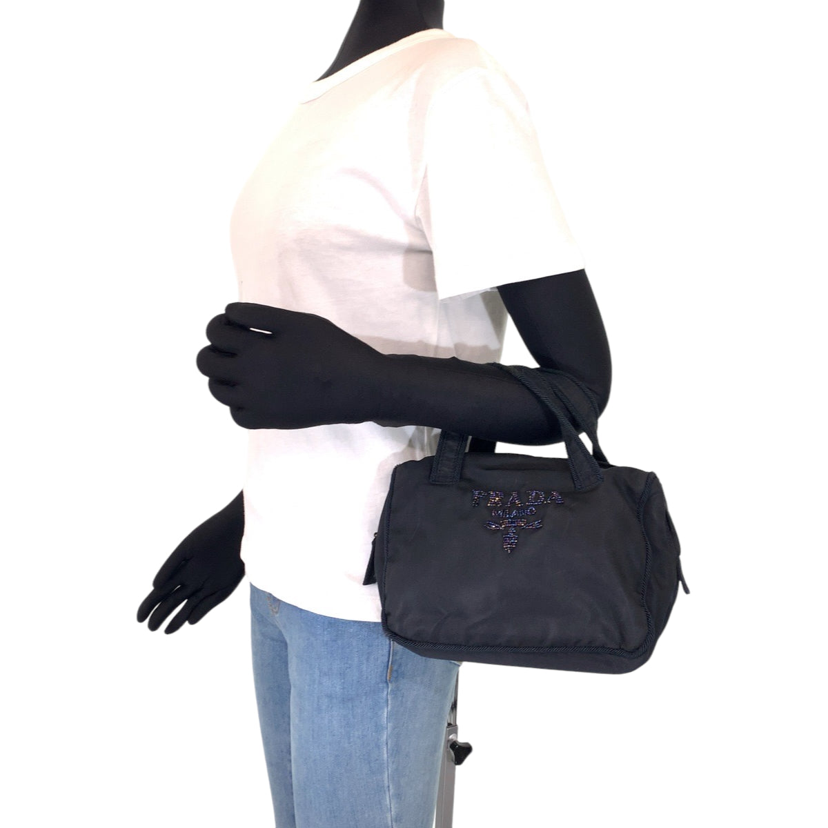 H-00280
PRADA プラダ テスート ビーズ ブラック 黒 ナイロン ミニハンドバッグ ポーチ  レディース