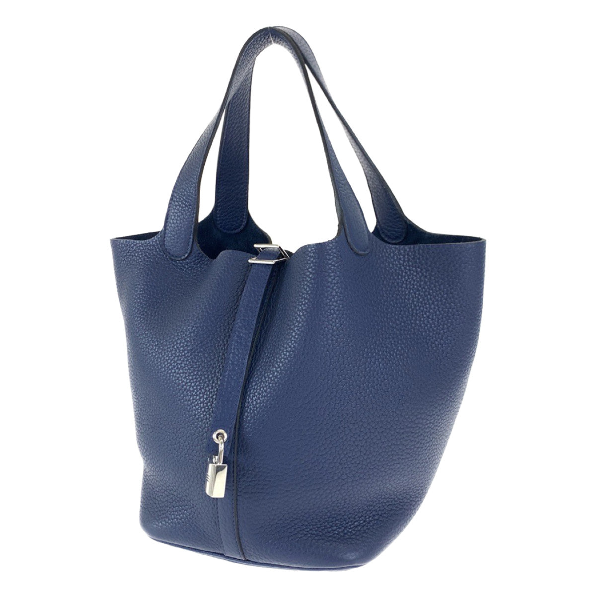 A-098
HERMES エルメス ピコタンロックMM ブルーサフィール ネイビー  紺 シルバー金具 トリヨンクレマンス トートバッグ ハンドバッグ R刻印  レディース
