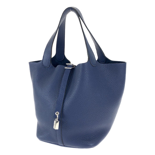 A-098
HERMES エルメス ピコタンロックMM ブルーサフィール ネイビー  紺 シルバー金具 トリヨンクレマンス トートバッグ ハンドバッグ R刻印  レディース