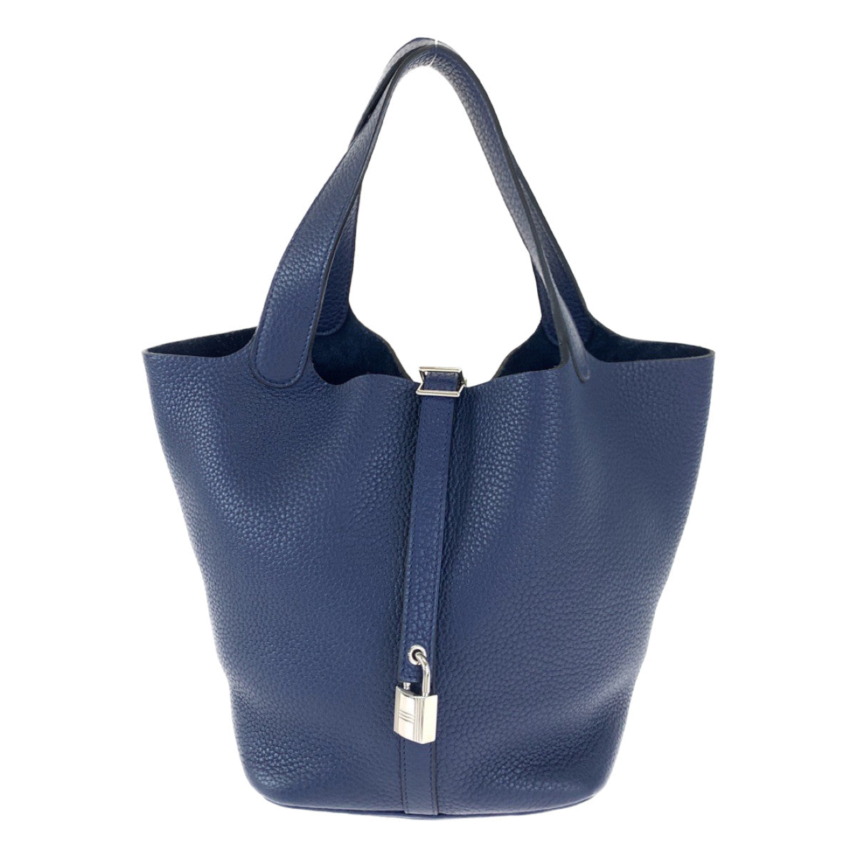 A-098
HERMES エルメス ピコタンロックMM ブルーサフィール ネイビー  紺 シルバー金具 トリヨンクレマンス トートバッグ ハンドバッグ R刻印  レディース