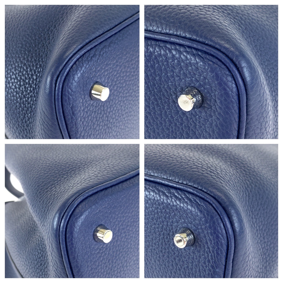 A-098
HERMES エルメス ピコタンロックMM ブルーサフィール ネイビー  紺 シルバー金具 トリヨンクレマンス トートバッグ ハンドバッグ R刻印  レディース