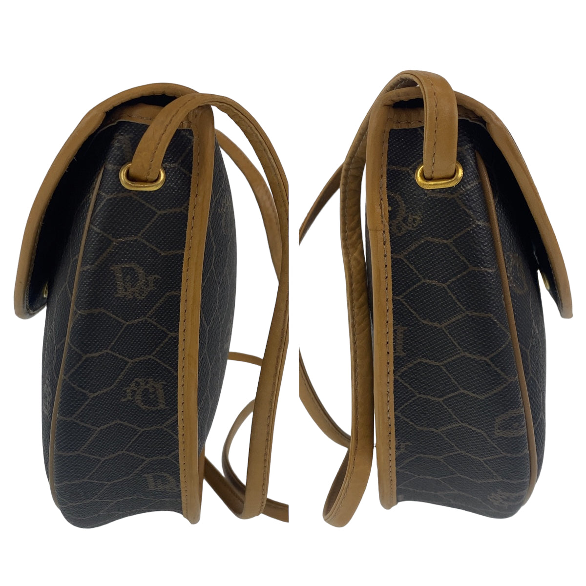 H-00176
Dior ディオール ハニカム柄 ブラウン 茶 ベージュ ゴールド金具 PVC ショルダーバッグ 斜め掛けバッグ  レディース