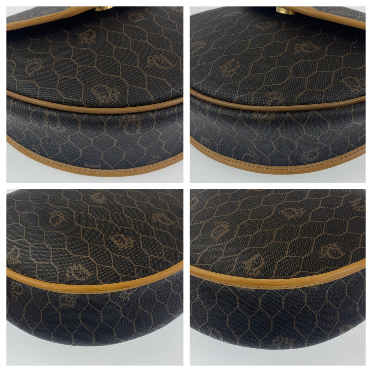 H-00176
Dior ディオール ハニカム柄 ブラウン 茶 ベージュ ゴールド金具 PVC ショルダーバッグ 斜め掛けバッグ  レディース