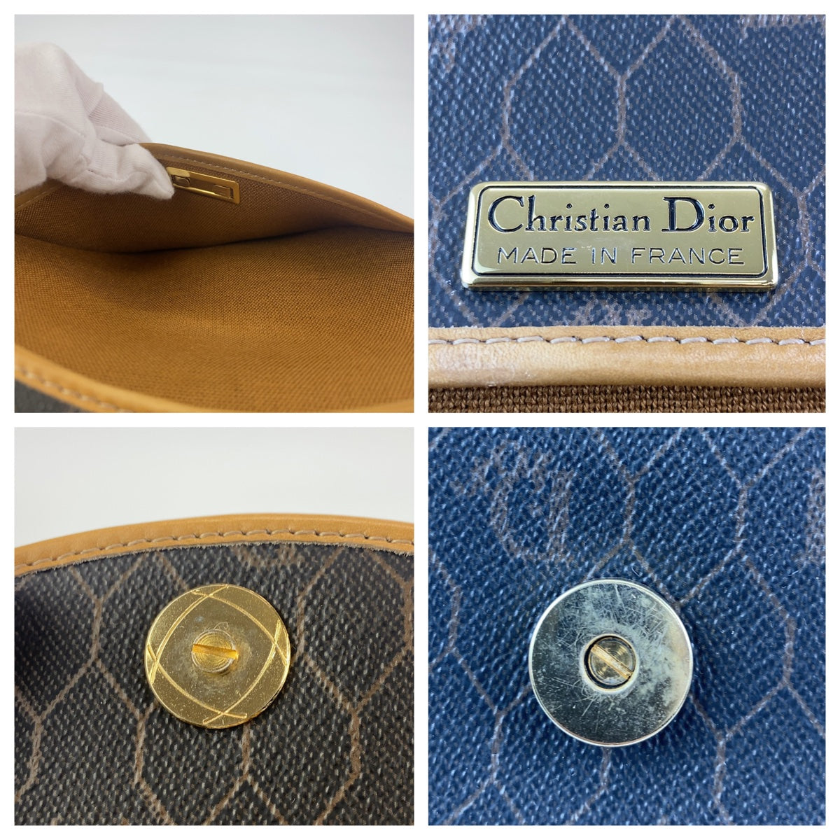 H-00176
Dior ディオール ハニカム柄 ブラウン 茶 ベージュ ゴールド金具 PVC ショルダーバッグ 斜め掛けバッグ  レディース