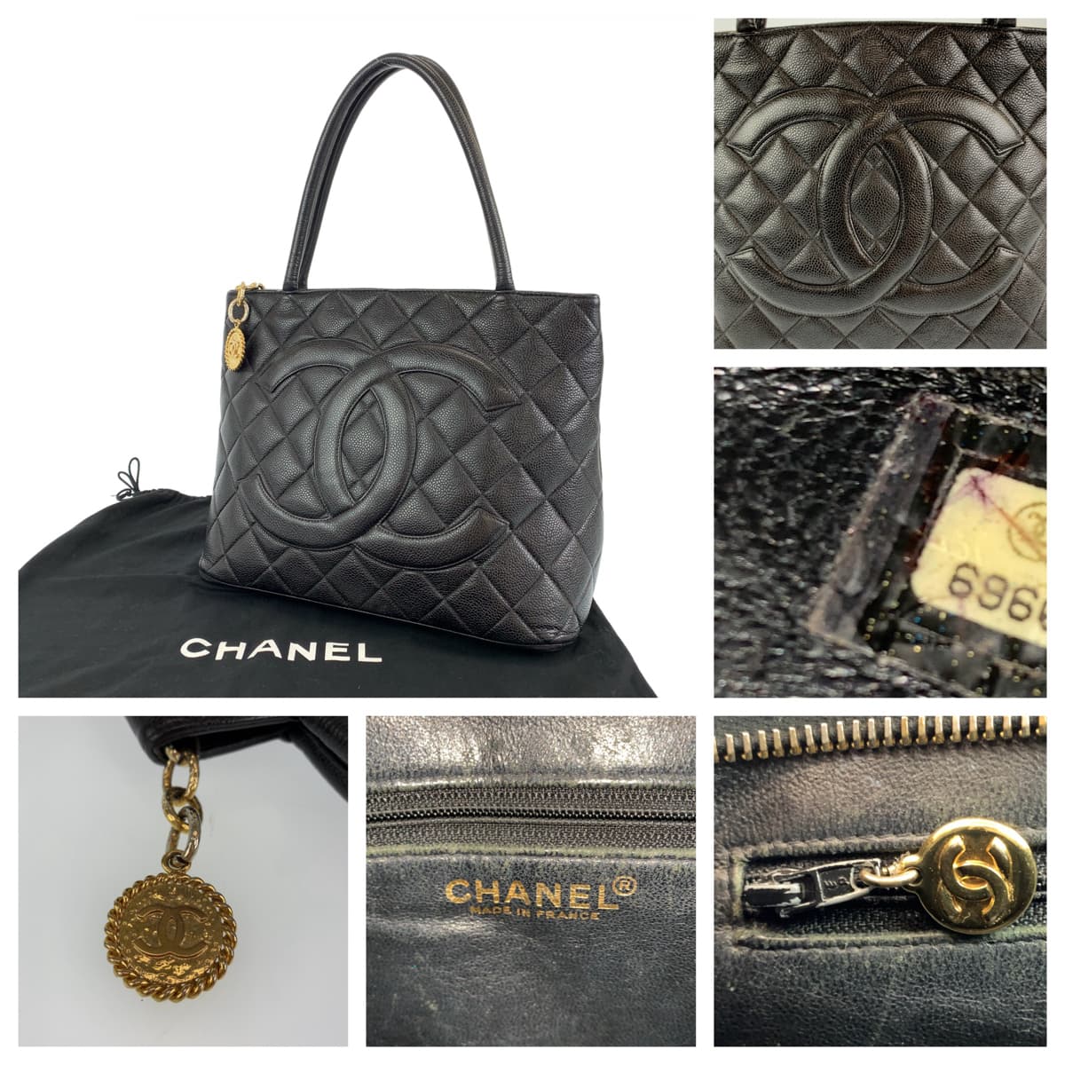H-00288
CHANEL シャネル ヴィンテージ 復刻トート メダリオン ブラック 黒 ゴールド金具 キャビアスキン トートバッグ 肩掛け  レディース