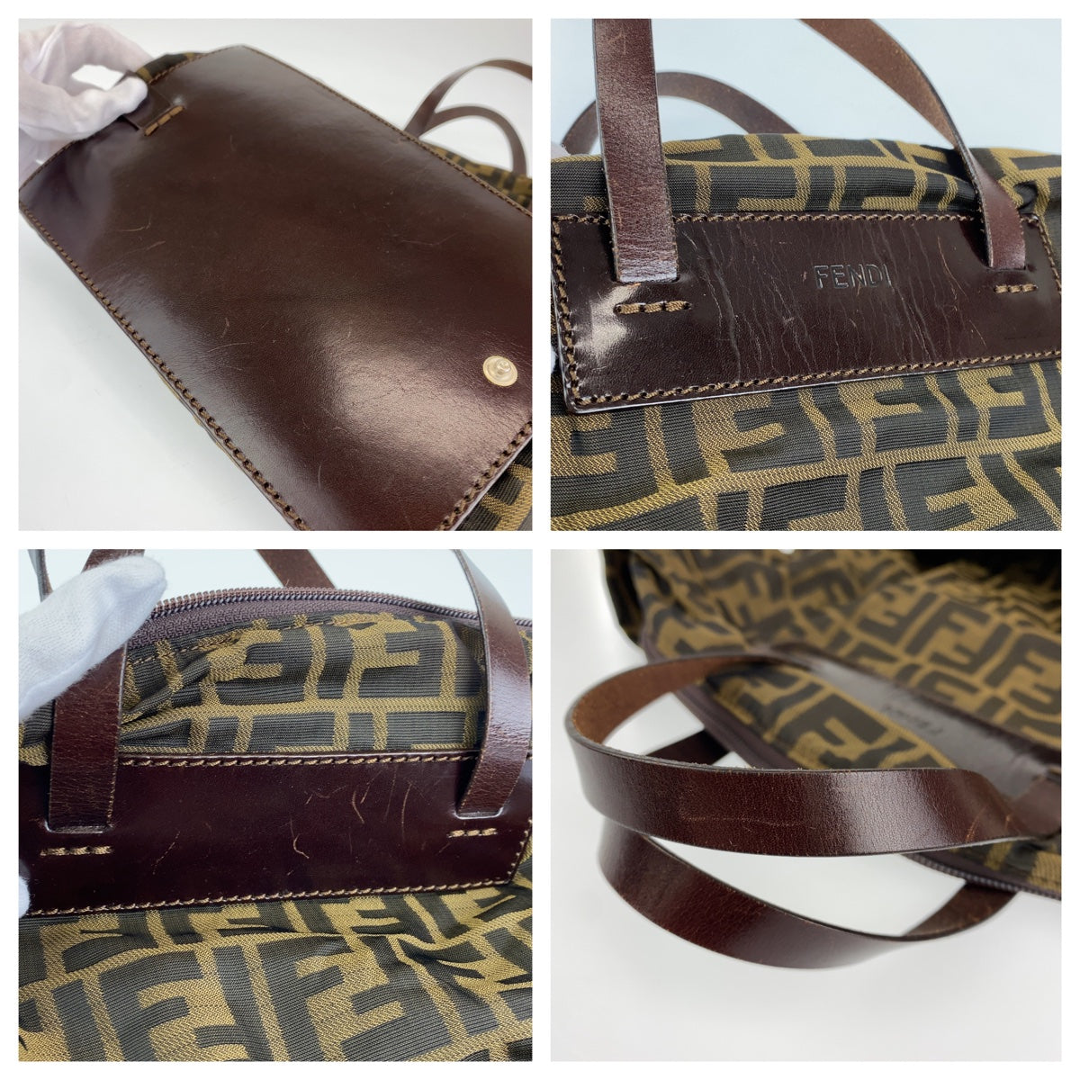 H-00178
FENDI フェンディ ズッカ ブラウン キャンバス / レザー トートバッグ ハンドバッグ  レディース