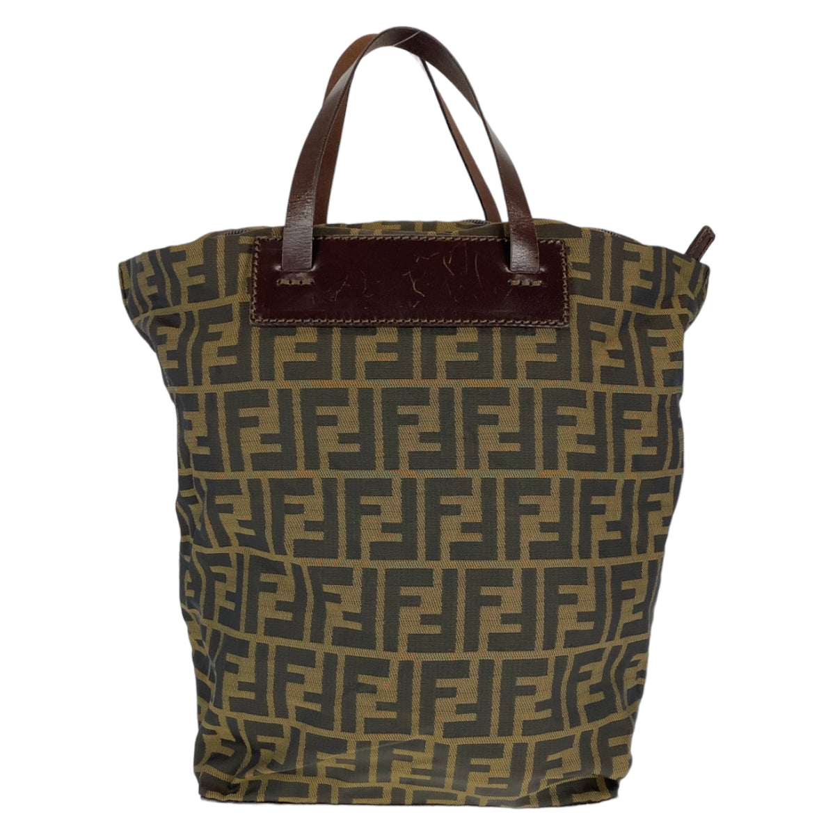 H-00178
FENDI フェンディ ズッカ ブラウン キャンバス / レザー トートバッグ ハンドバッグ  レディース