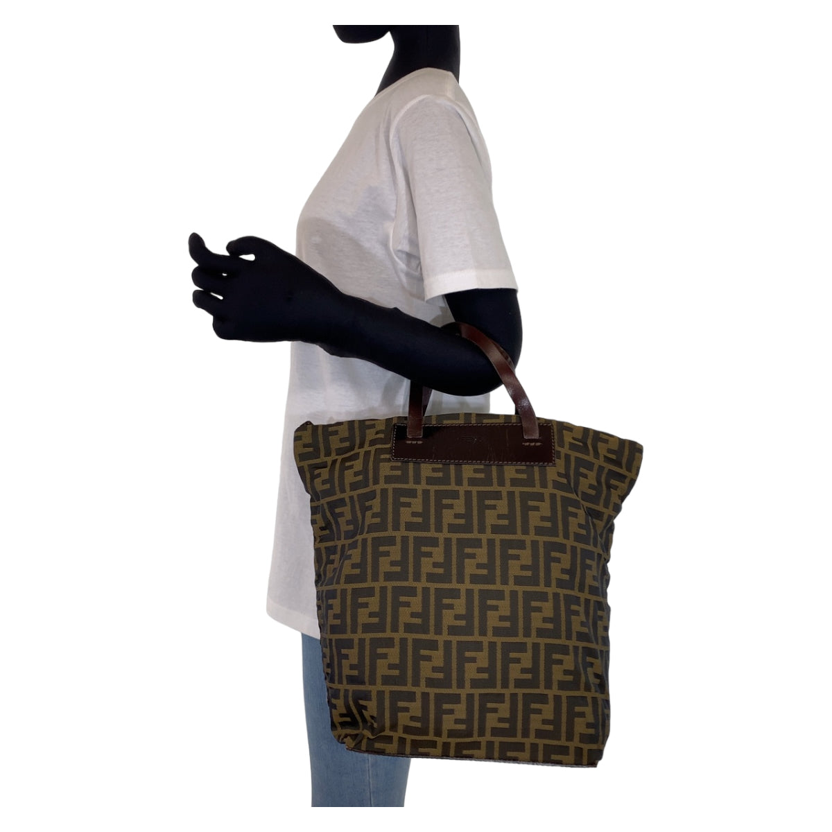 H-00178
FENDI フェンディ ズッカ ブラウン キャンバス / レザー トートバッグ ハンドバッグ  レディース