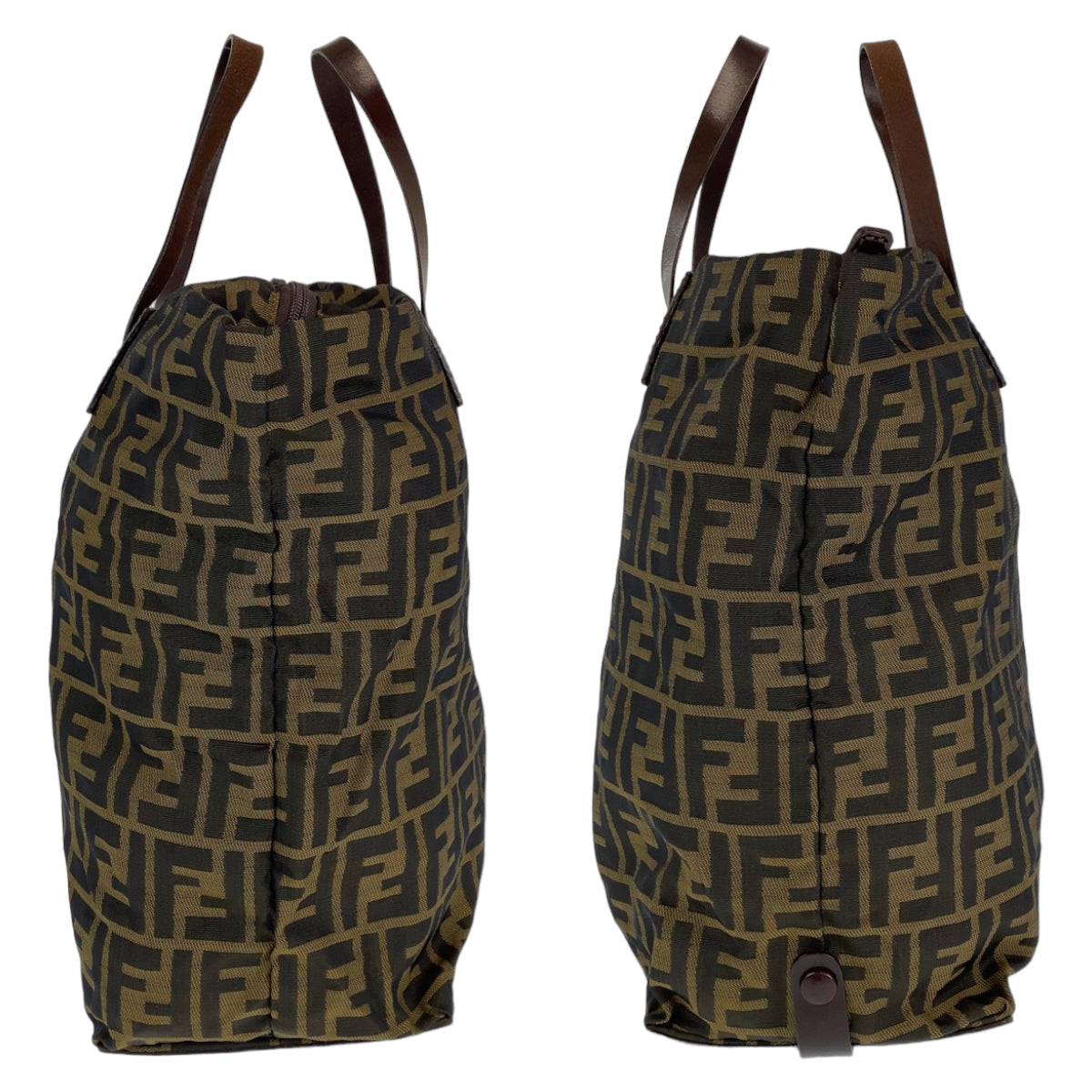 H-00178
FENDI フェンディ ズッカ ブラウン キャンバス / レザー トートバッグ ハンドバッグ  レディース