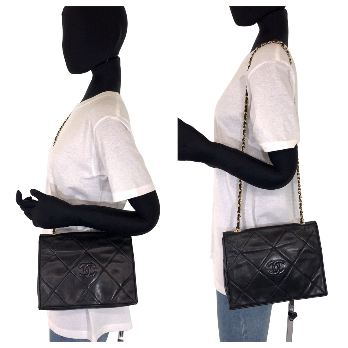 C-056
CHANEL シャネル ヴィンテージ マトラッセ ココマーク ブラック 黒 ゴールド金具 ラムスキン チェーンショルダーバッグ 肩掛け  レディース