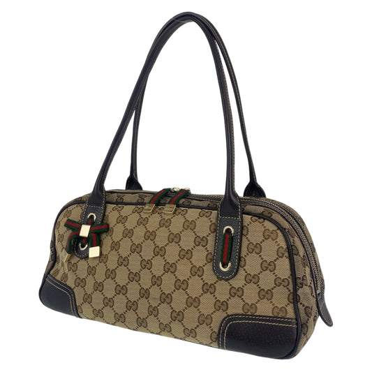 H-00179
GUCCI グッチ プリンシー ブラウン ベージュ 茶 ゴールド金具 GGキャンバス ショルダーバッグ ハンドバッグ ミニボストンバッグ  レディース