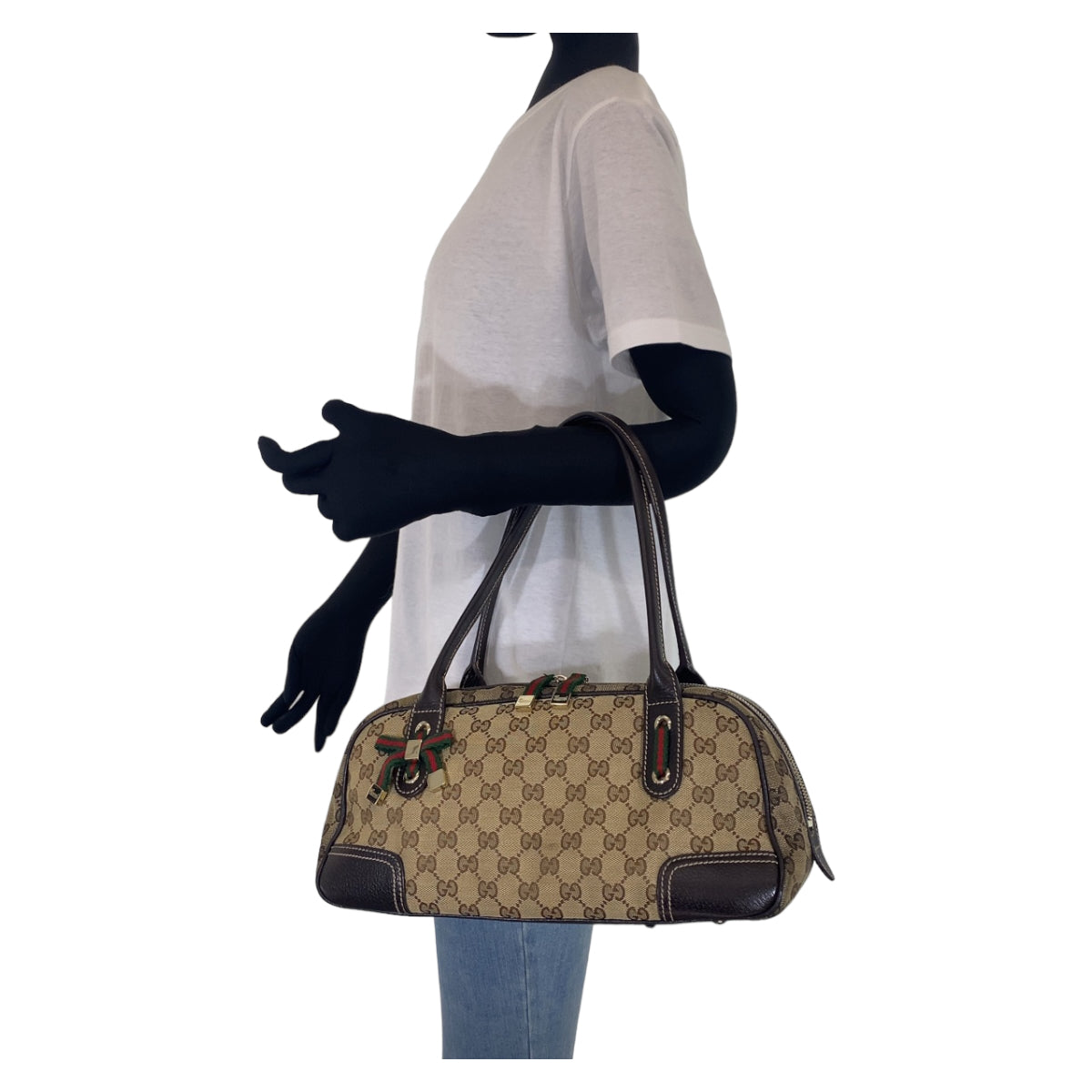 H-00179
GUCCI グッチ プリンシー ブラウン ベージュ 茶 ゴールド金具 GGキャンバス ショルダーバッグ ハンドバッグ ミニボストンバッグ  レディース