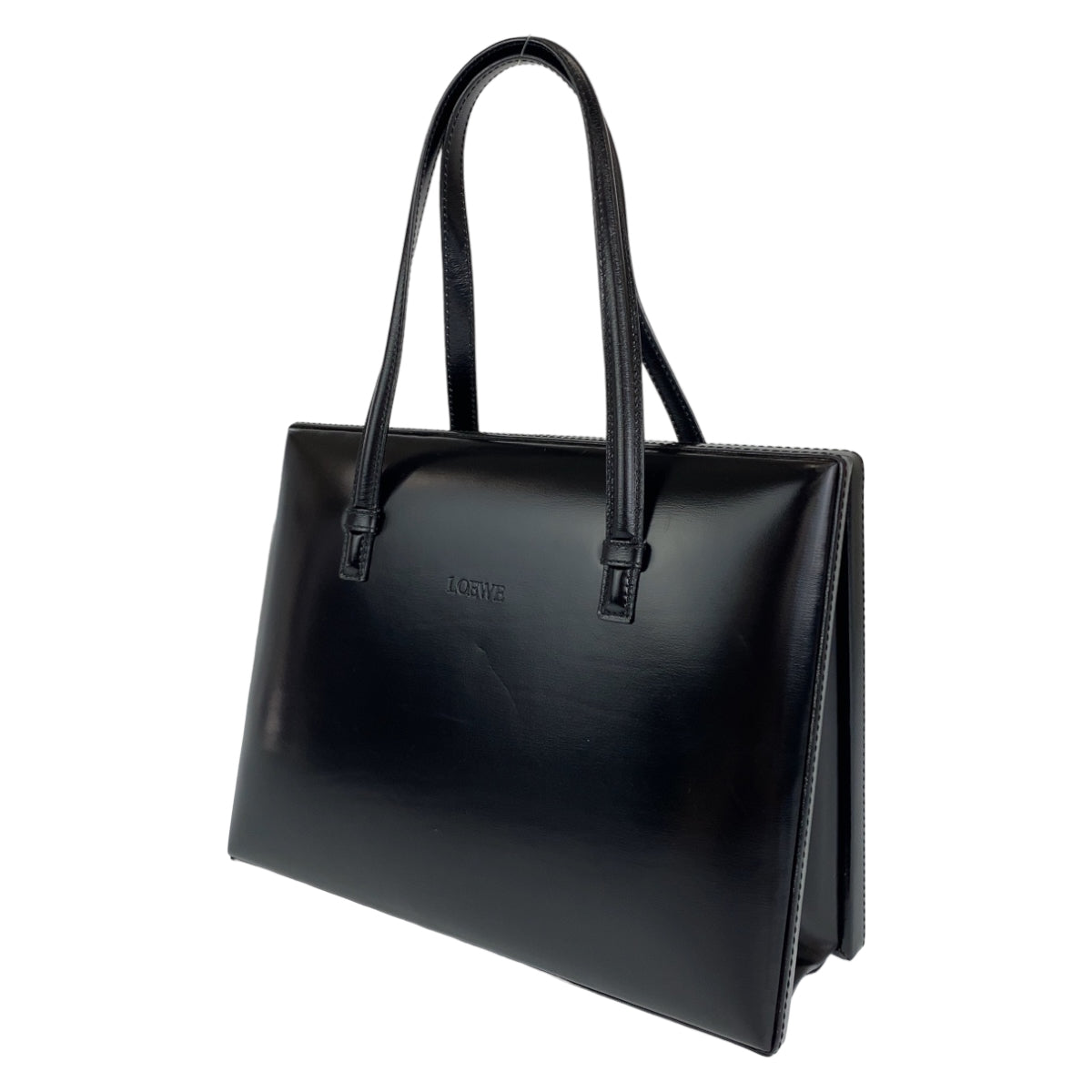 H-0372
LOEWE ロエベ ヴィンテージ ボックス ブラック 黒 レザー ハンドバッグ トートバッグ  レディース