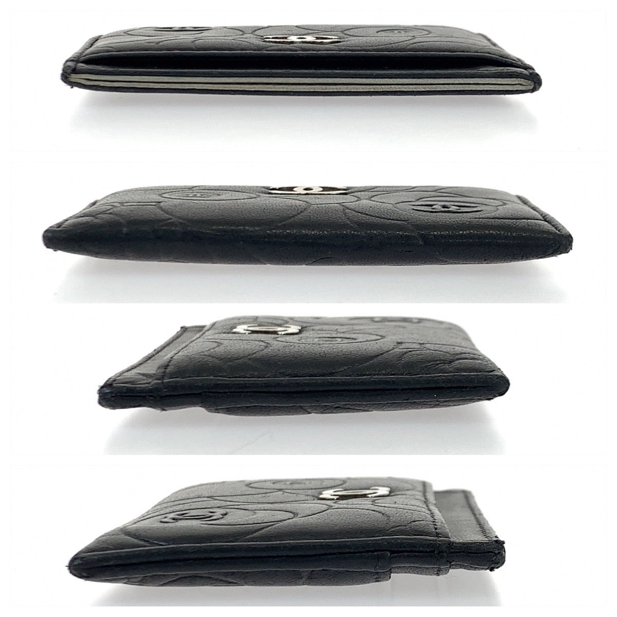 H-00290
CHANEL シャネル カメリア ココマーク ブラック 黒 シルバー金具 ラムスキン カードケース 名刺入れ  レディース