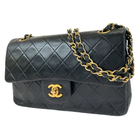 H-00292
CHANEL シャネル ヴィンテージ マトラッセ23 ダブルフラップ タイムレス ココマーク ターンロック ブラック 黒 ゴールド金具 ラムスキン Wチェーンショルダーバッグ 肩掛け  レディース
