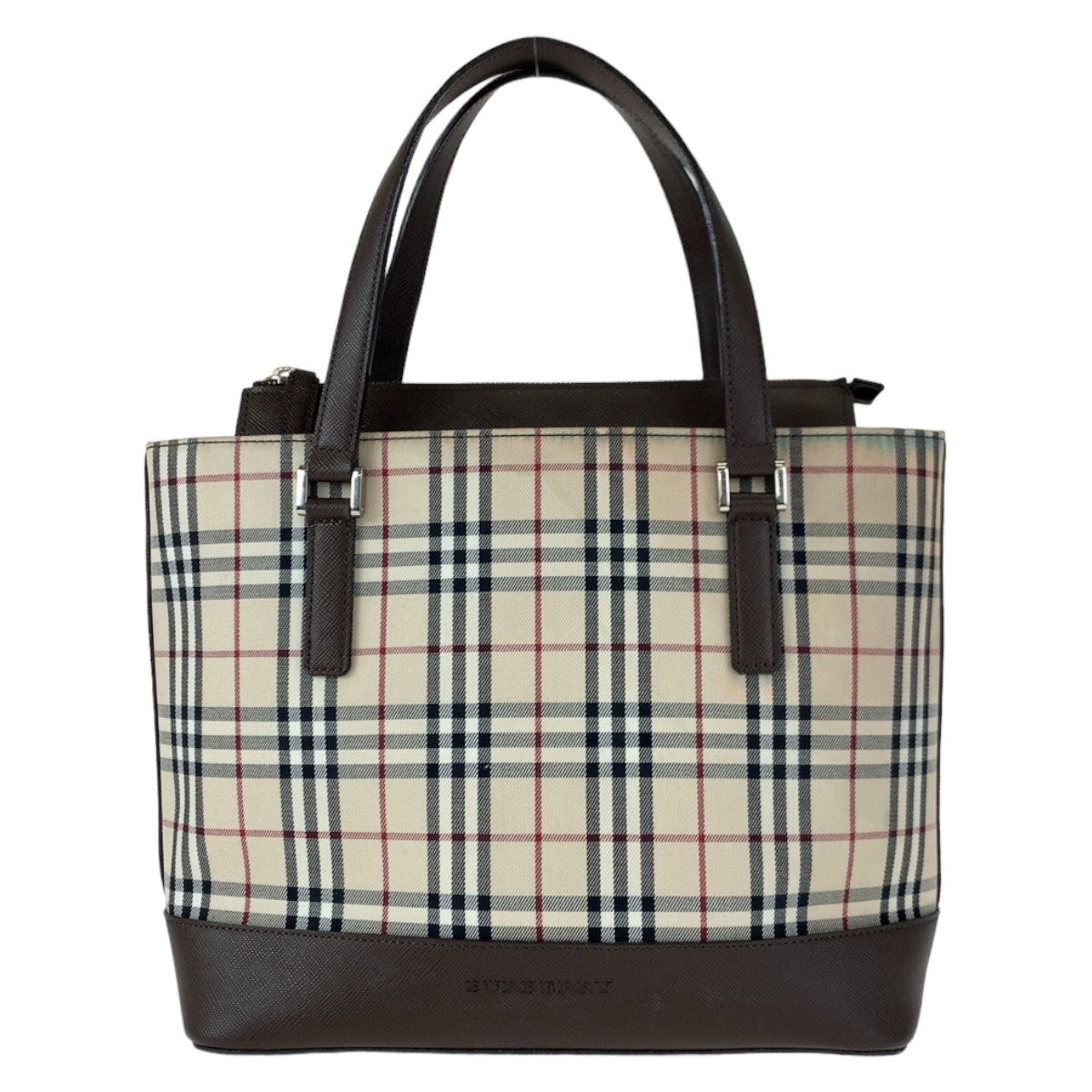 H-00180
BURBERRY バーバリー ノバチェック ベージュ ブラウン 茶 キャンバス / レザー ハンドバッグ トートバッグ  レディース