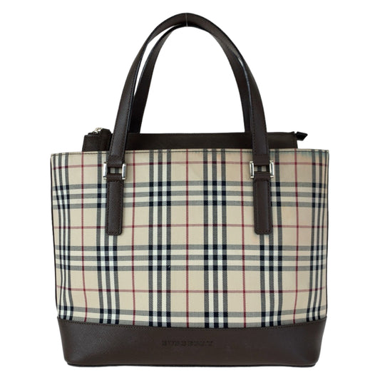 H-00180
BURBERRY バーバリー ノバチェック ベージュ ブラウン 茶 キャンバス / レザー ハンドバッグ トートバッグ  レディース