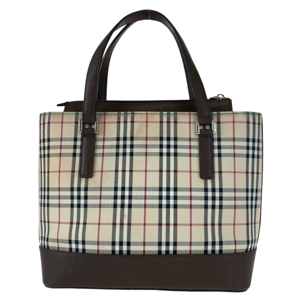 H-00180
BURBERRY バーバリー ノバチェック ベージュ ブラウン 茶 キャンバス / レザー ハンドバッグ トートバッグ  レディース