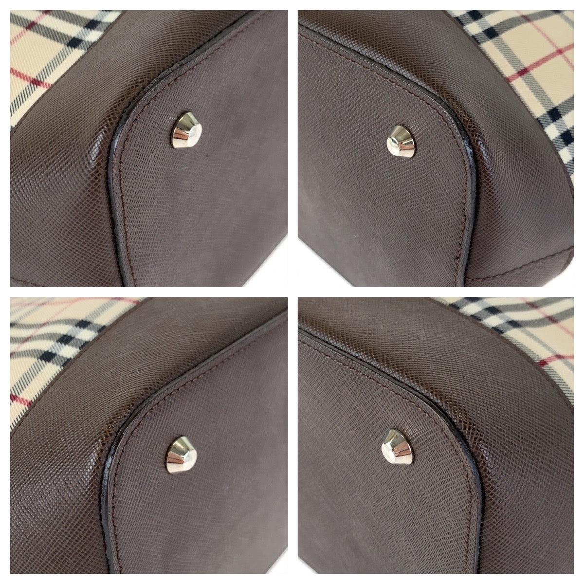 H-00180
BURBERRY バーバリー ノバチェック ベージュ ブラウン 茶 キャンバス / レザー ハンドバッグ トートバッグ  レディース