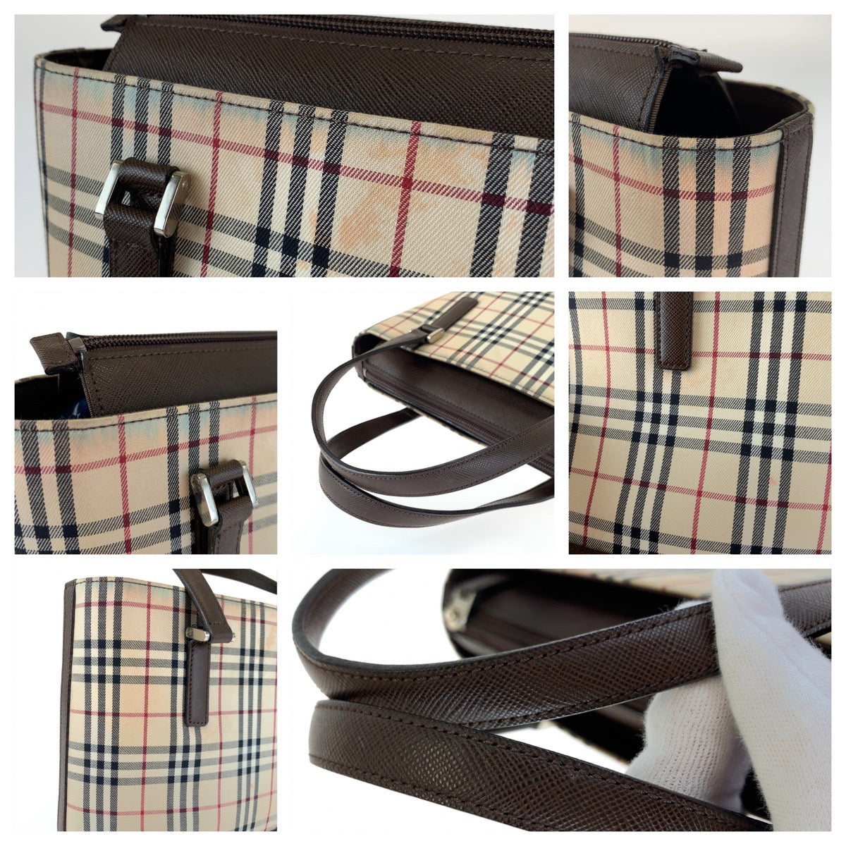 H-00180
BURBERRY バーバリー ノバチェック ベージュ ブラウン 茶 キャンバス / レザー ハンドバッグ トートバッグ  レディース