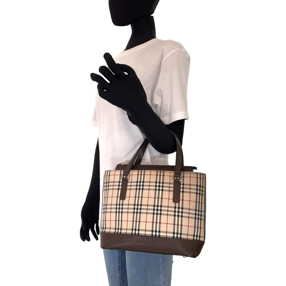 H-00180
BURBERRY バーバリー ノバチェック ベージュ ブラウン 茶 キャンバス / レザー ハンドバッグ トートバッグ  レディース