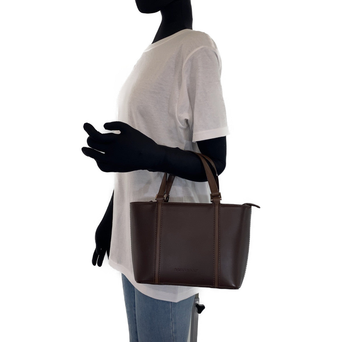 10195
BURBERRY バーバリー 中チェック柄 ブラウン ゴールド金具 レザー トートバッグ ハンドバッグ  レディース