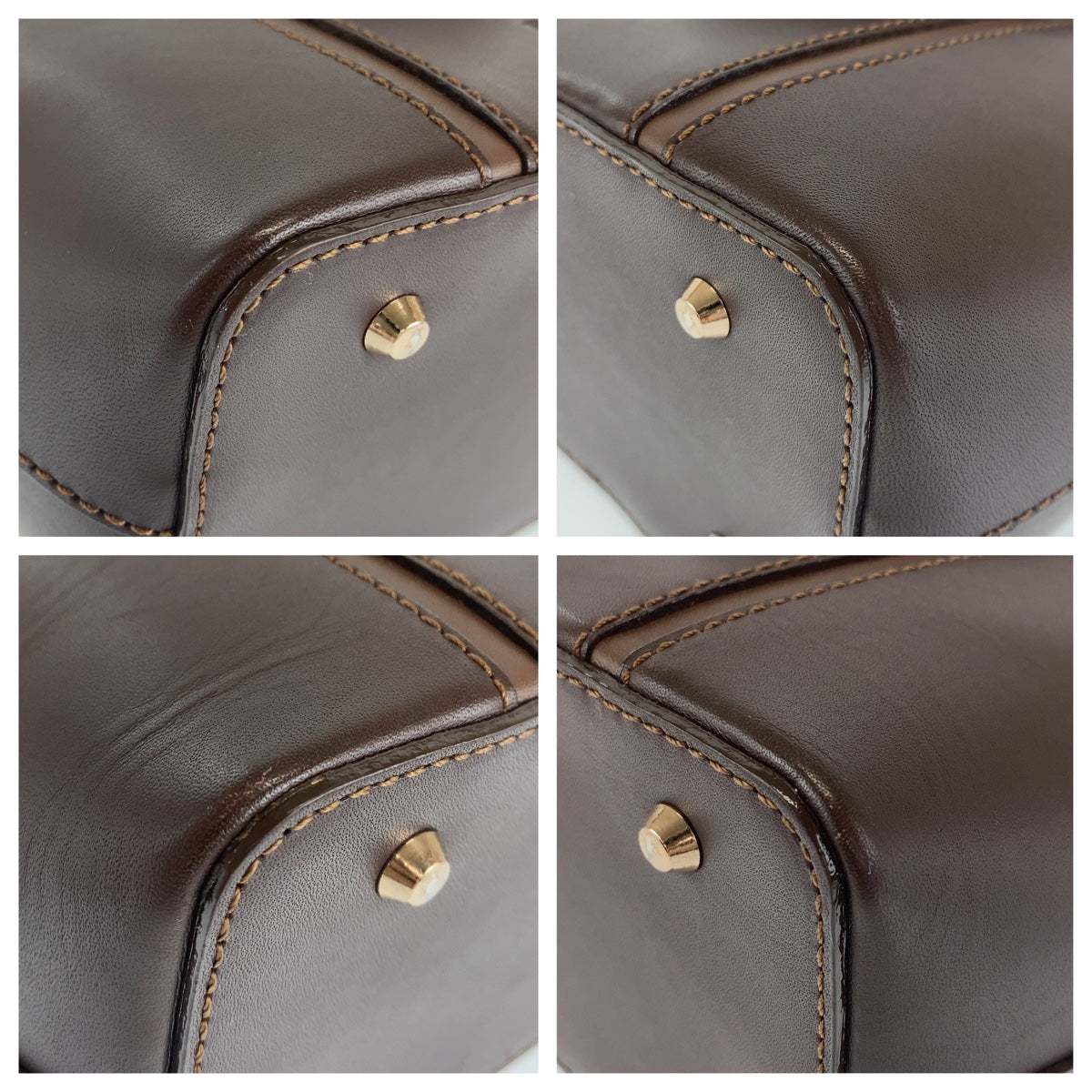 10195
BURBERRY バーバリー 中チェック柄 ブラウン ゴールド金具 レザー トートバッグ ハンドバッグ  レディース