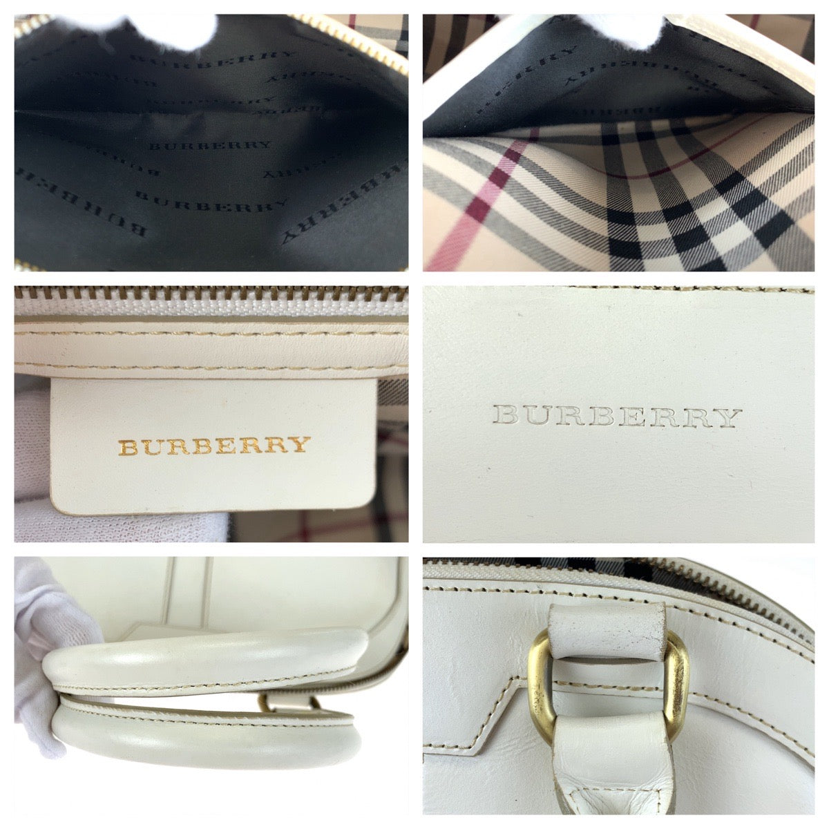 H-00182
BURBERRY バーバリー ホワイト 白 ゴールド金具 レザー ハンドバッグ トートバッグ アルマ型  レディース