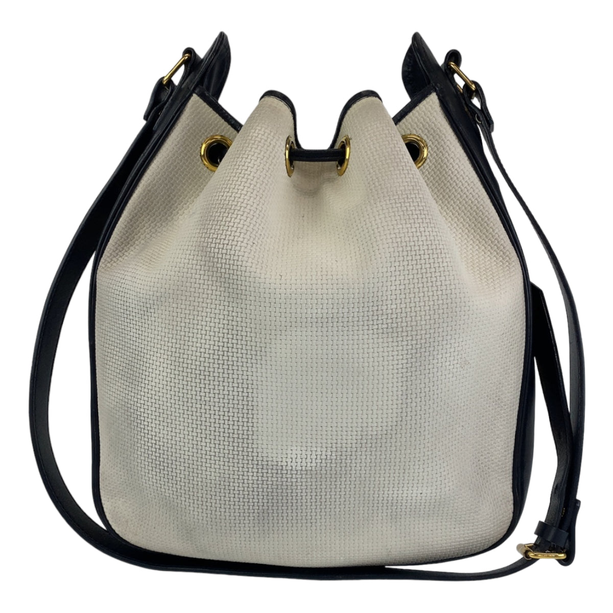 10198
 
YVES SAINT LAURENT Vintage YSL White Navy PVC/Leather Drawstring Shoulder Bag Pochette for Women