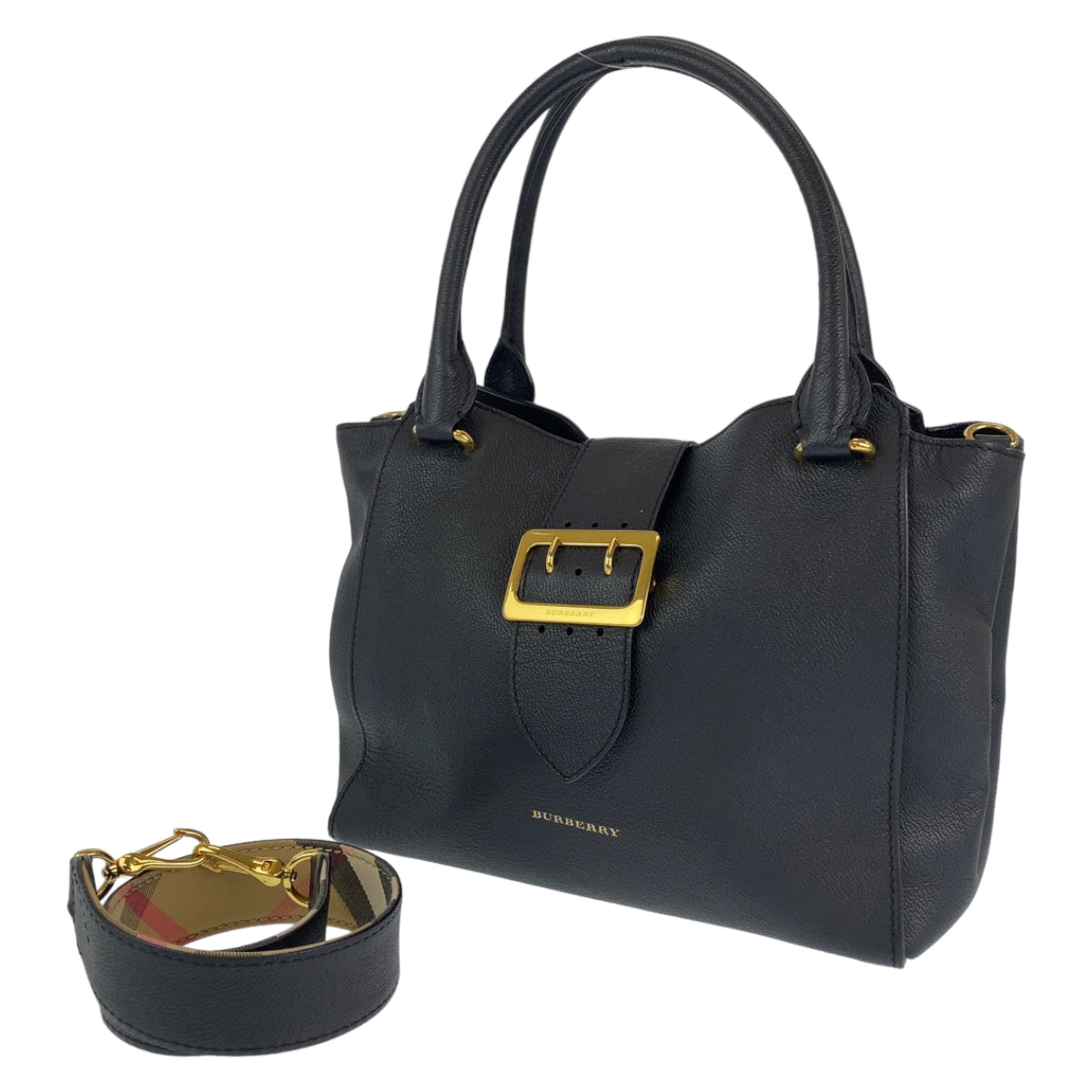H-0381
BURBERRY バーバリー ベルトトート ブラック 黒 ゴールド金具 レザー 4029022 ショルダーバッグ ハンドバッグ 2WAY  レディース