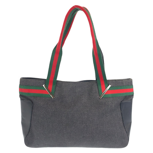 10199
 GUCCI Gucci Sherry Line Grey Canvas/Leather 73983 Handbag Tote Bag Women's