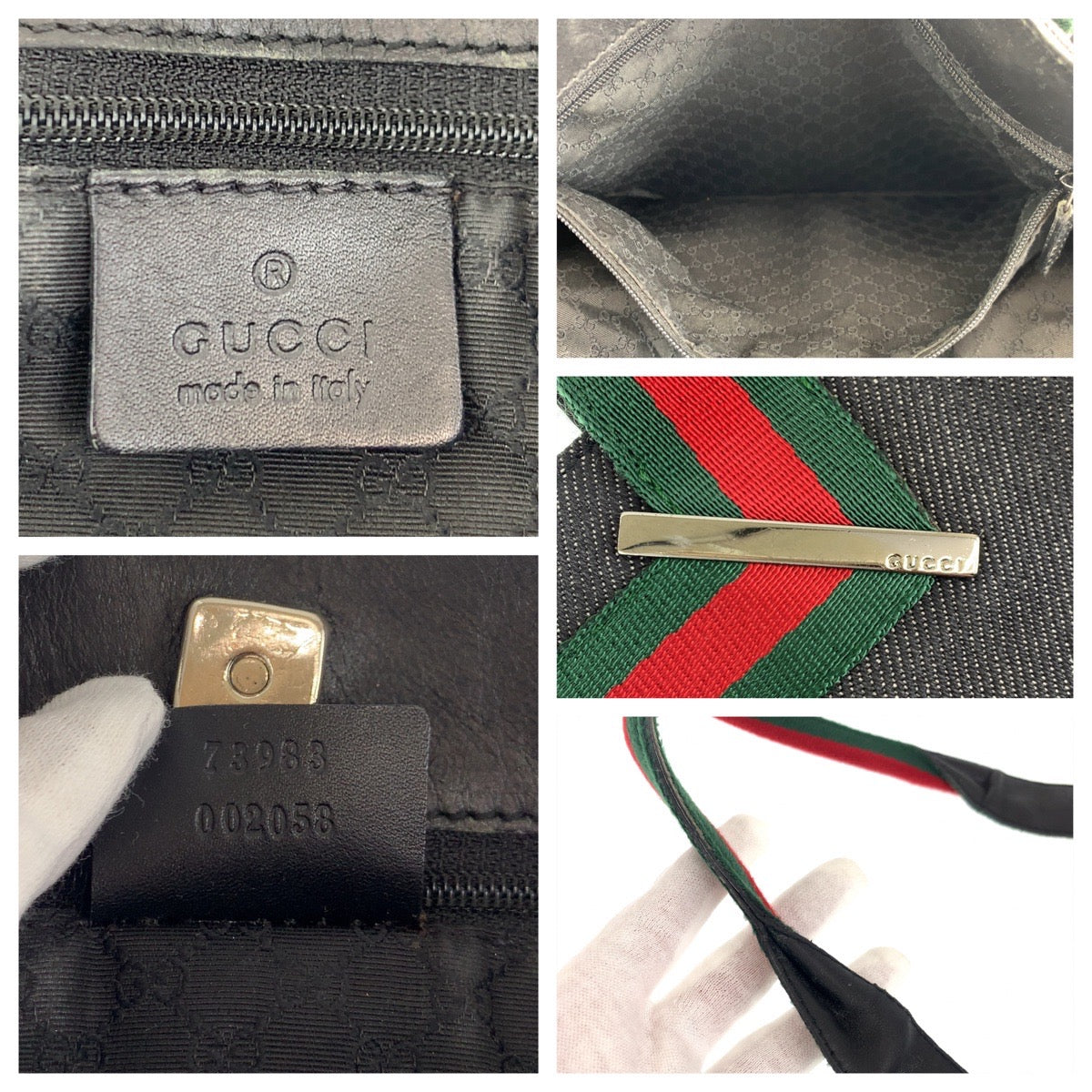 10199
GUCCI グッチ シェリーライン グレー キャンバス / レザー 73983 ハンドバッグ トートバッグ  レディース