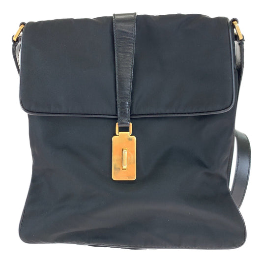 10201
PRADA プラダ テスート 三角ロゴ 男女兼用 ブラック 黒 ゴールド金具 ナイロン 斜め掛け ショルダーバッグ ポシェット  レディース