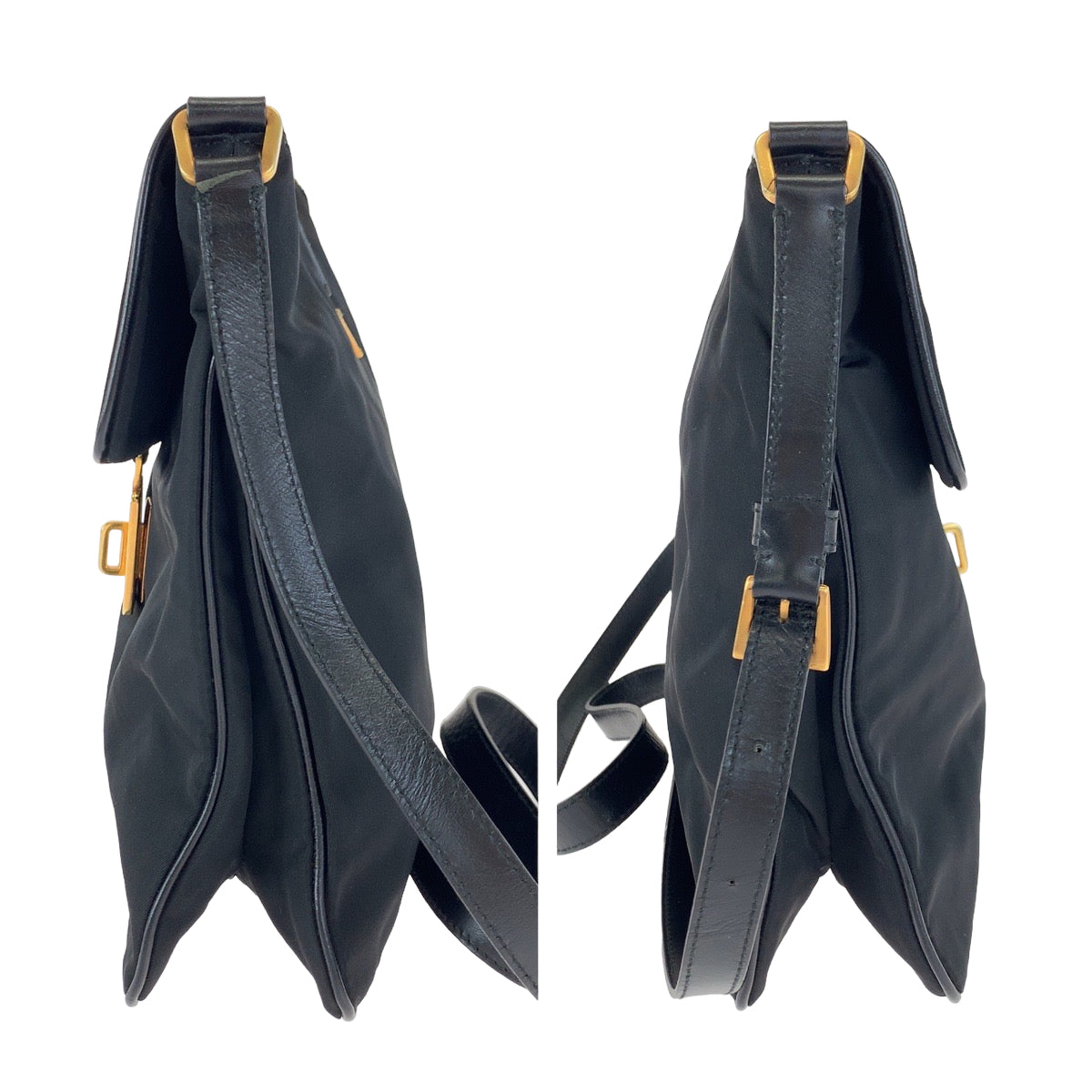 10201
PRADA プラダ テスート 三角ロゴ 男女兼用 ブラック 黒 ゴールド金具 ナイロン 斜め掛け ショルダーバッグ ポシェット  レディース