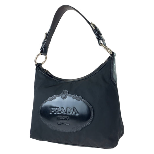 C-032
 PRADA Prada Tessuto Logo Embossed Black Nylon/Leather Shoulder Bag Handbag Shoulder Bag Women's