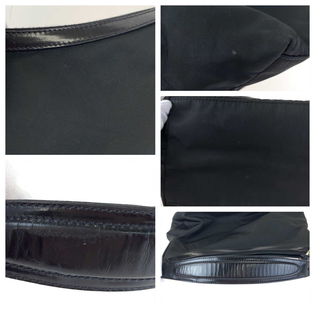 C-032
 PRADA Prada Tessuto Logo Embossed Black Nylon/Leather Shoulder Bag Handbag Shoulder Bag Women's