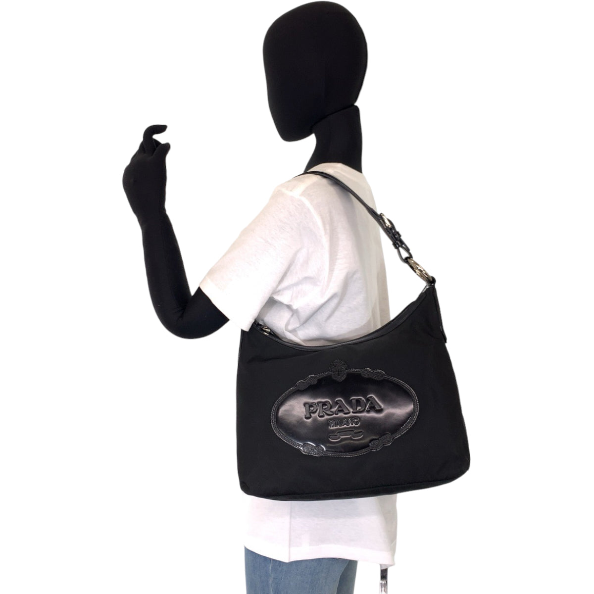 C-032
 PRADA Prada Tessuto Logo Embossed Black Nylon/Leather Shoulder Bag Handbag Shoulder Bag Women's