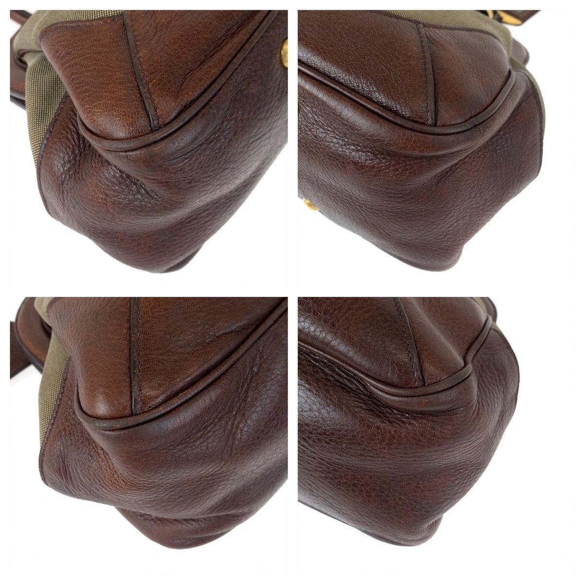 H-00295
PRADA プラダ ロゴジャガード ブラウン ベージュ キャンバス / レザー ショルダーバッグ がま口 ハンドバッグ  レディース