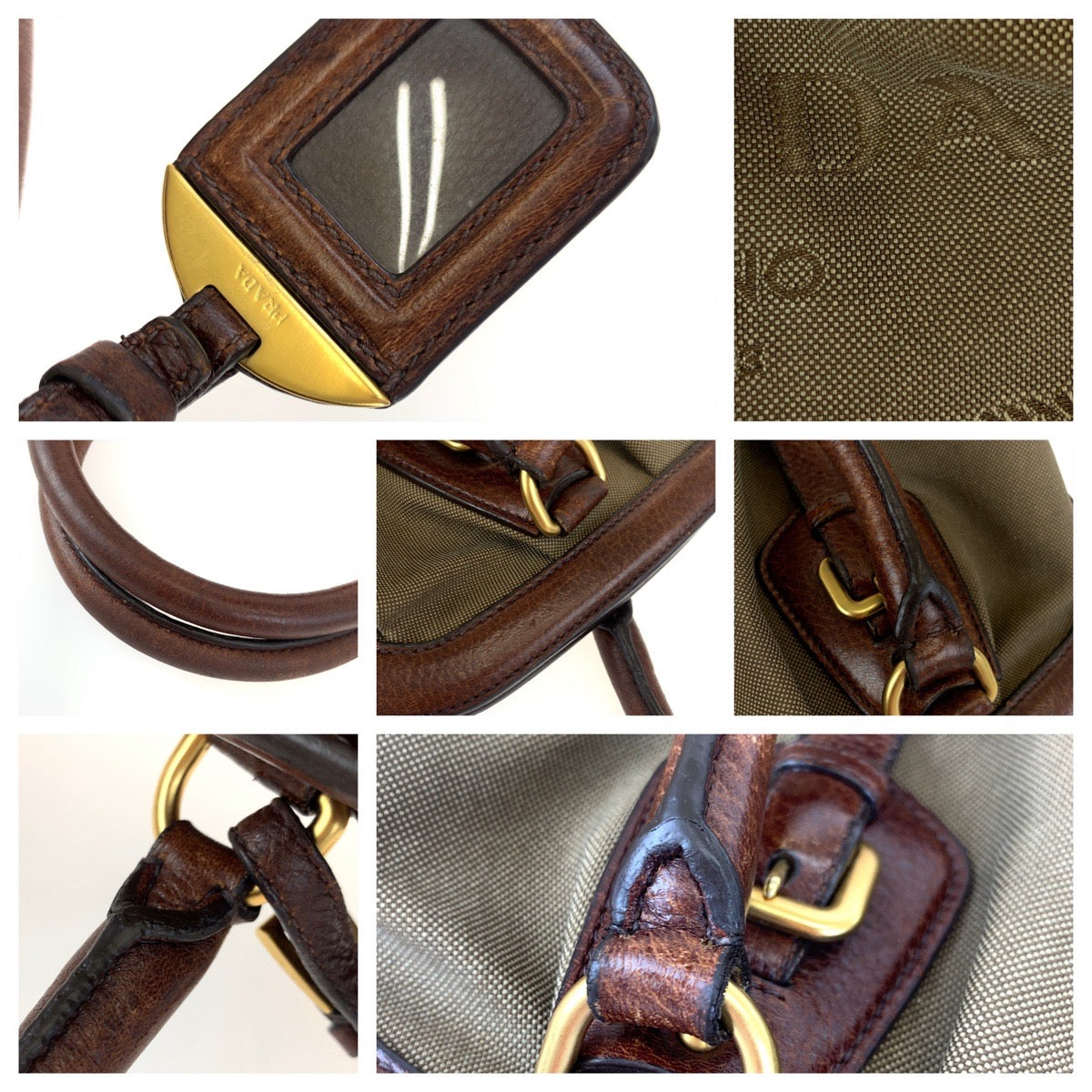 H-00295
PRADA プラダ ロゴジャガード ブラウン ベージュ キャンバス / レザー ショルダーバッグ がま口 ハンドバッグ  レディース