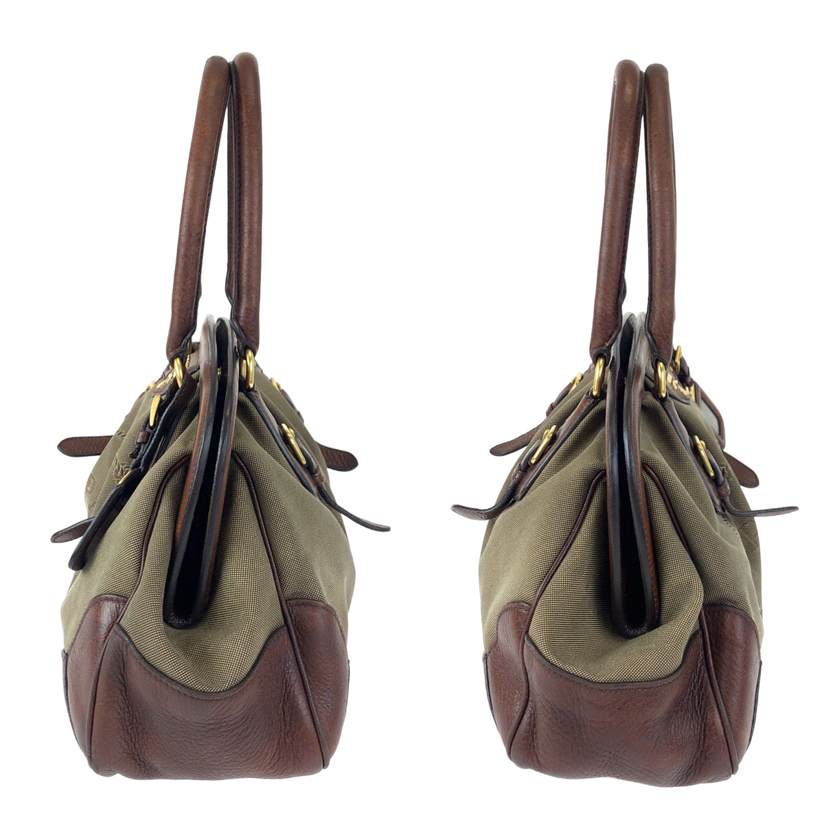 H-00295
PRADA プラダ ロゴジャガード ブラウン ベージュ キャンバス / レザー ショルダーバッグ がま口 ハンドバッグ  レディース
