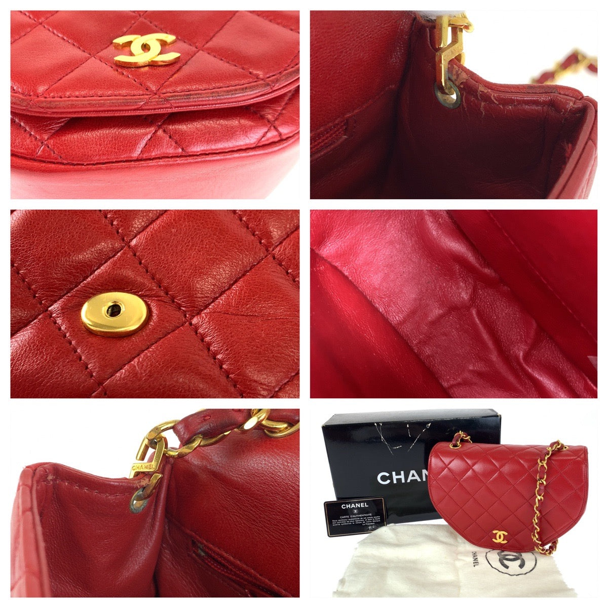 H-00185
CHANEL シャネル マトラッセ ココマーク レッド 赤 ゴールド金具 ラムスキン チェーンショルダーバッグ  レディース