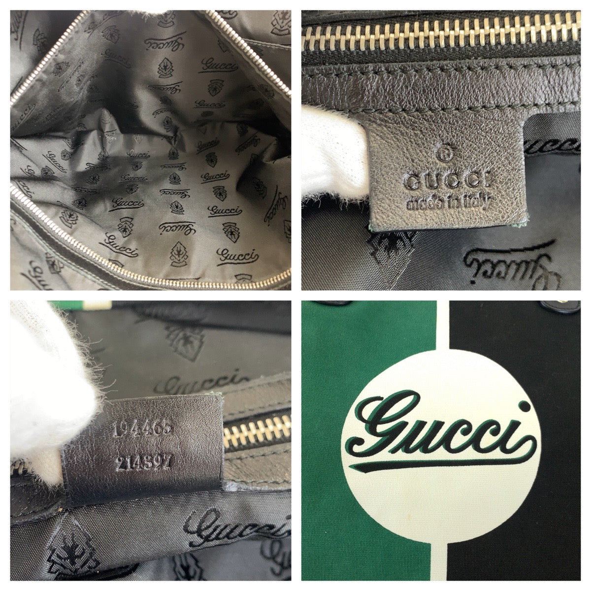 H-00186
GUCCI グッチ グリーン 緑 ブラック 黒 キャンバス 194465 トートバッグ ハンドバッグ  メンズ