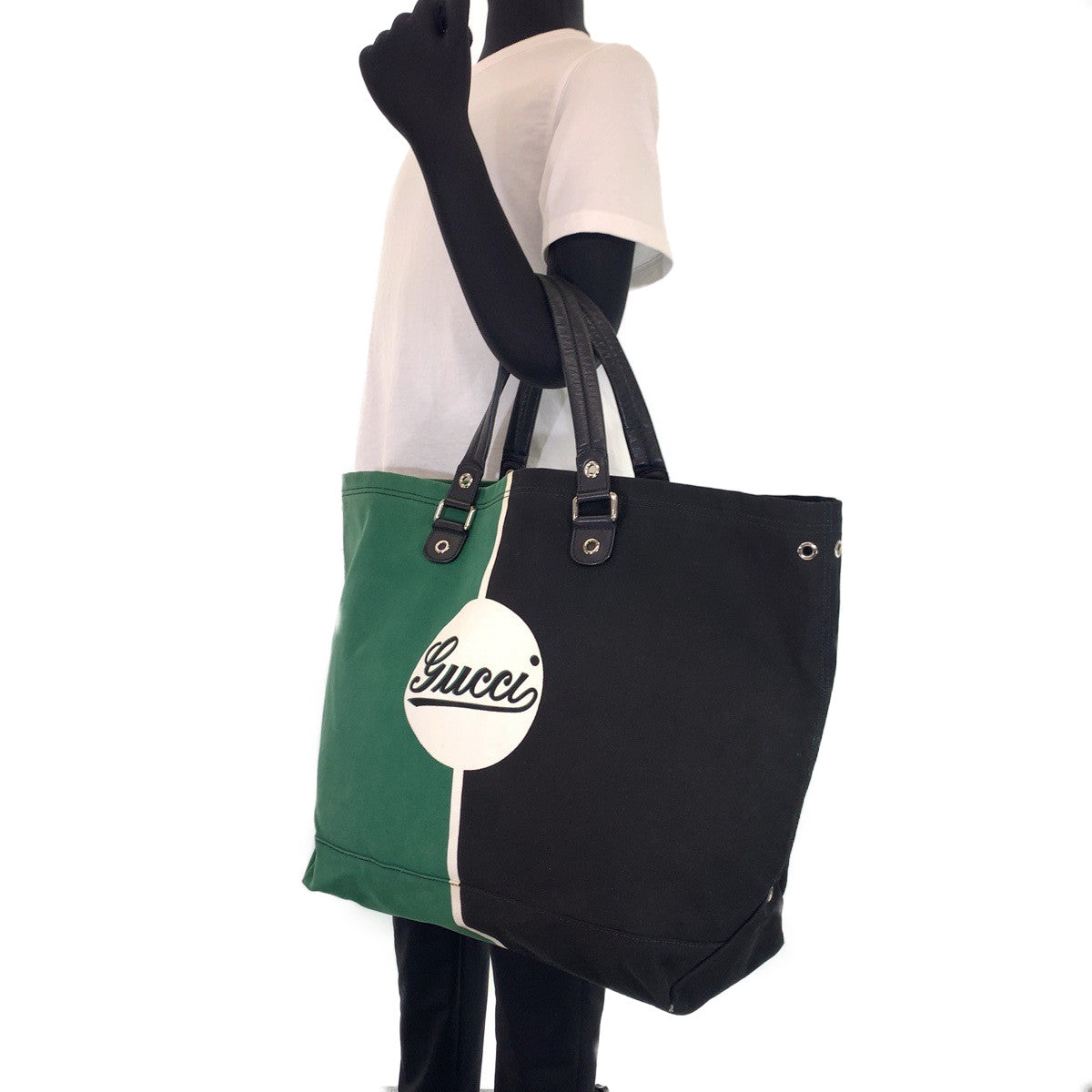H-00186
GUCCI グッチ グリーン 緑 ブラック 黒 キャンバス 194465 トートバッグ ハンドバッグ  メンズ