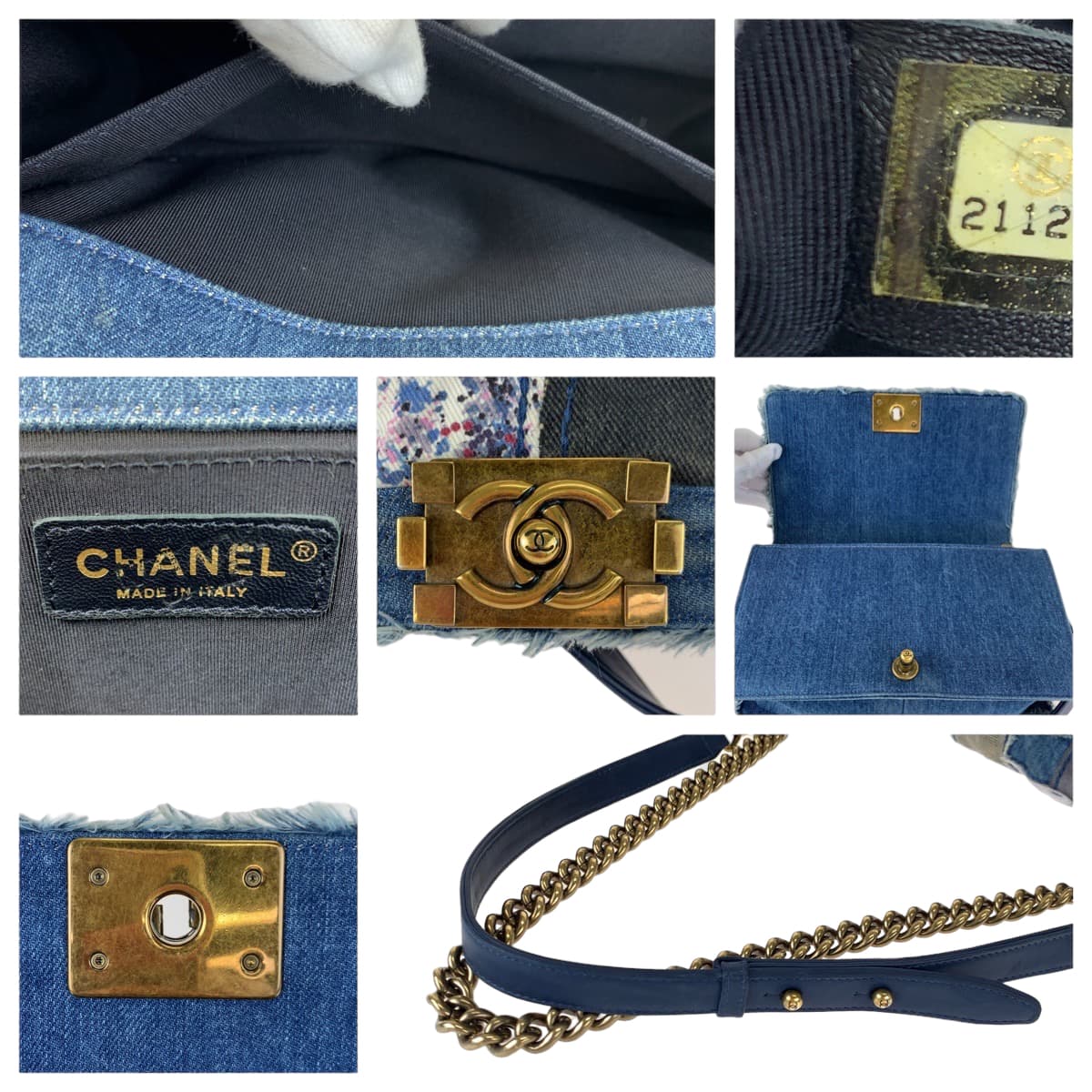 H-00189
CHANEL シャネル ボーイシャネル ココマーク パッチワーク ブルー 青 ゴールド金具 デニム チェーンショルダーバッグ  レディース