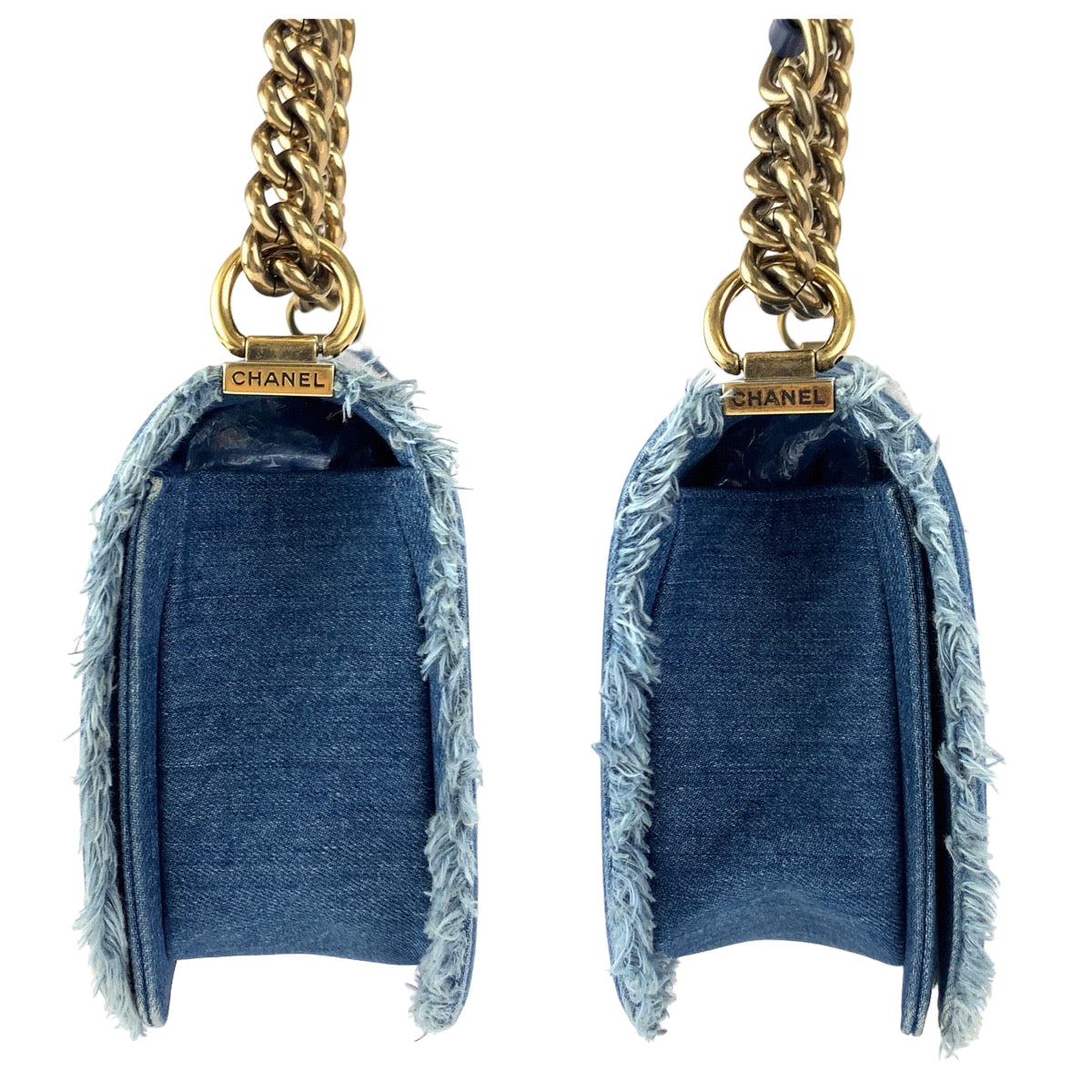 H-00189
CHANEL シャネル ボーイシャネル ココマーク パッチワーク ブルー 青 ゴールド金具 デニム チェーンショルダーバッグ  レディース