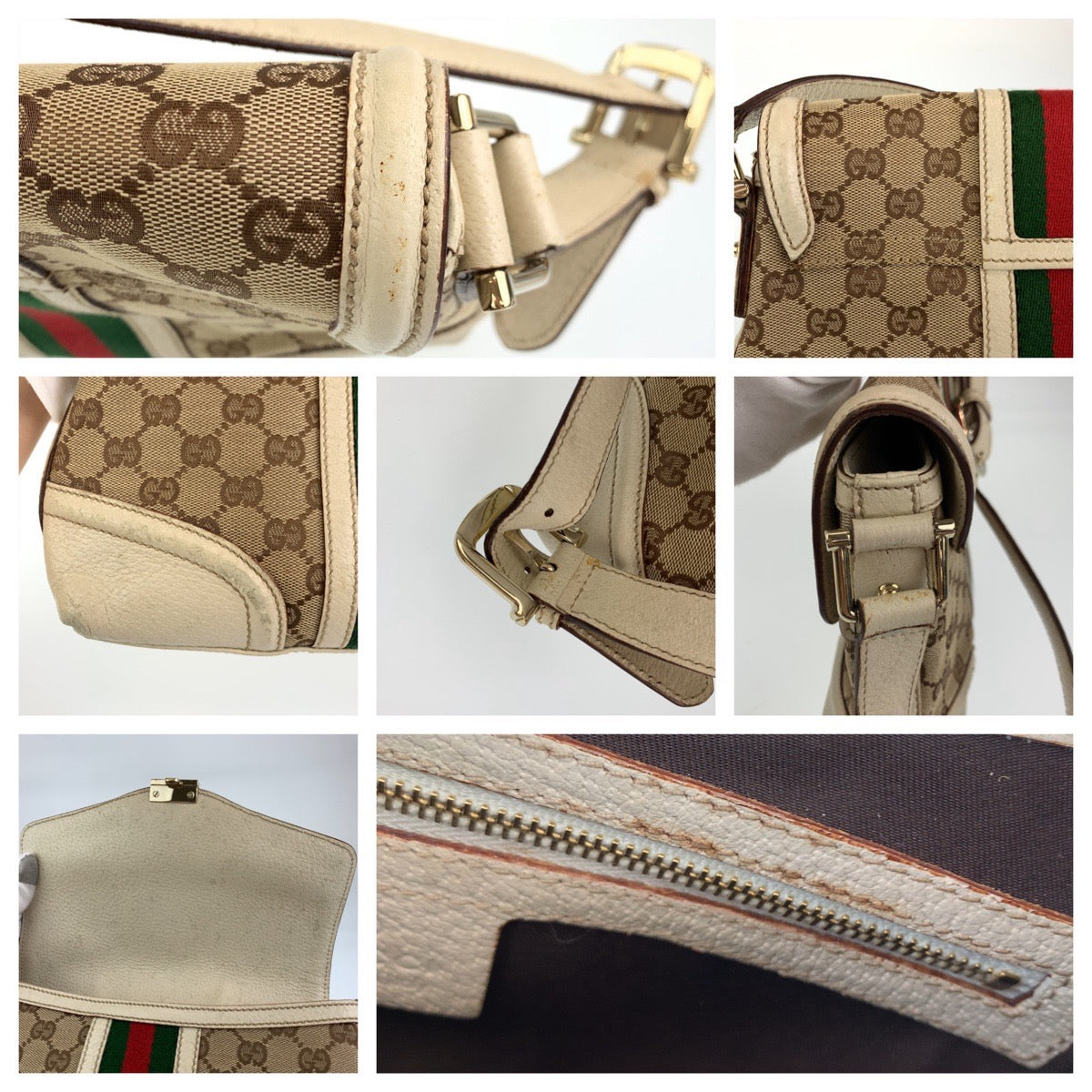 10205
GUCCI グッチ シェリーライン ベージュ ゴールド金具 GGキャンバス 斜め掛け ショルダーバッグ ポシェット  レディース