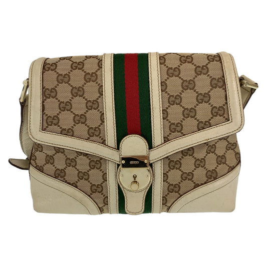 10205
GUCCI グッチ シェリーライン ベージュ ゴールド金具 GGキャンバス 斜め掛け ショルダーバッグ ポシェット  レディース